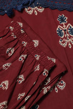 Maroon Floral Block-Print Cotton Kurta Set