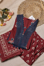 Maroon Floral Block-Print Cotton Kurta Set
