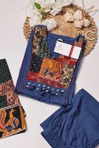 Navy Blue Printed Suit Set with Statement Dupatta