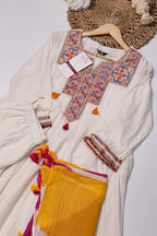 Off-White Mul-Cotton Anarkali Set with Dupatta