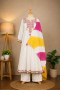 Off-White Mul-Cotton Anarkali Set with Dupatta