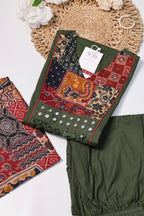 Olive Green Printed Kurta Set with Statement Dupatta