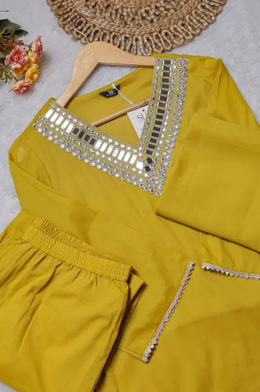 Mustard Yellow Asymmetric Kaftan Style Co-ord Set
