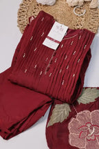 Dark Maroon Mul Chanderi Anarkali 3-Piece Suit Set