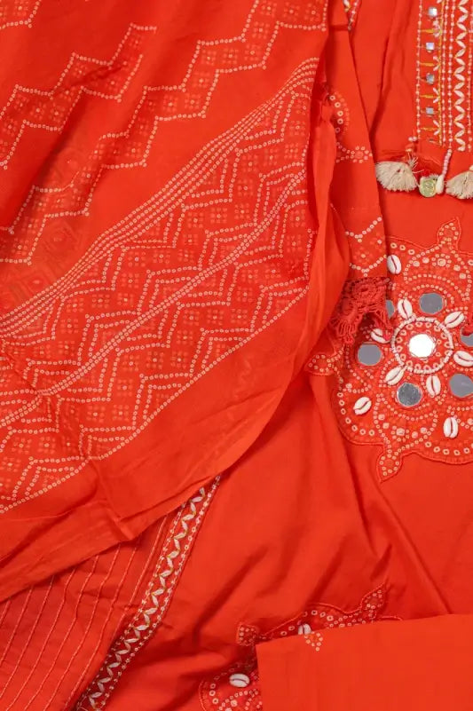 Bright Orange Embroidered Suit Set for Women