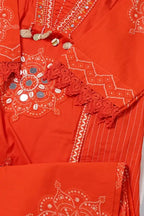 Bright Orange Embroidered Suit Set for Women