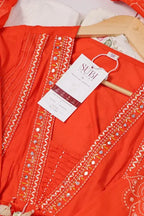 Bright Orange Embroidered Suit Set for Women