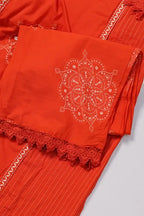 Bright Orange Embroidered Suit Set for Women
