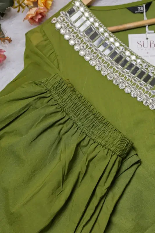 Olive Green Asymmetric Kaftan Style Co-ord Set