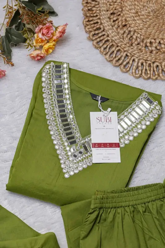 Olive Green Asymmetric Kaftan Style Co-ord Set