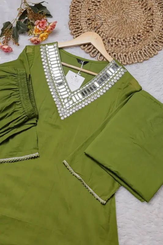Olive Green Asymmetric Kaftan Style Co-ord Set
