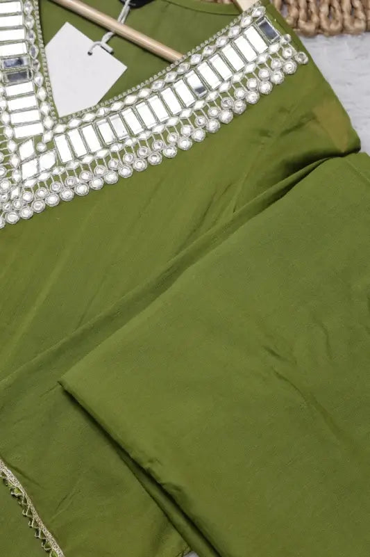 Olive Green Asymmetric Kaftan Style Co-ord Set