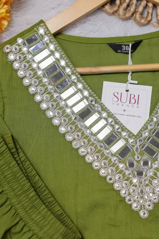 Olive Green Asymmetric Kaftan Style Co-ord Set