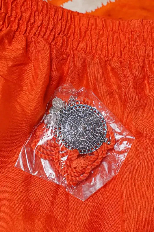 Bright Orange Geometric Printed Kurta and Pant Set
