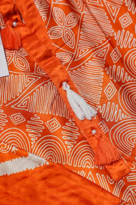 Bright Orange Geometric Printed Kurta and Pant Set