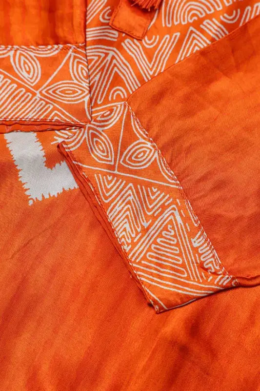 Bright Orange Geometric Printed Kurta and Pant Set