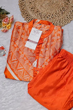 Bright Orange Geometric Printed Kurta and Pant Set