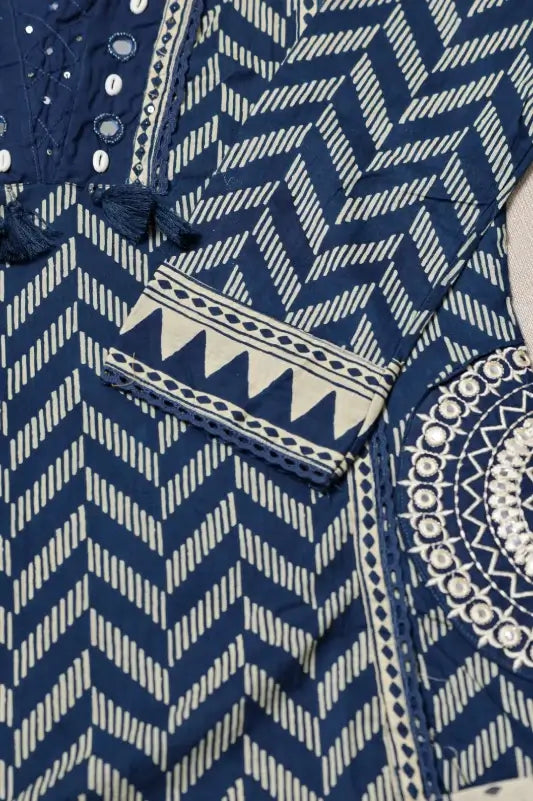 Neelambara Pure Cotton Printed Navy Blue 3-Piece Set