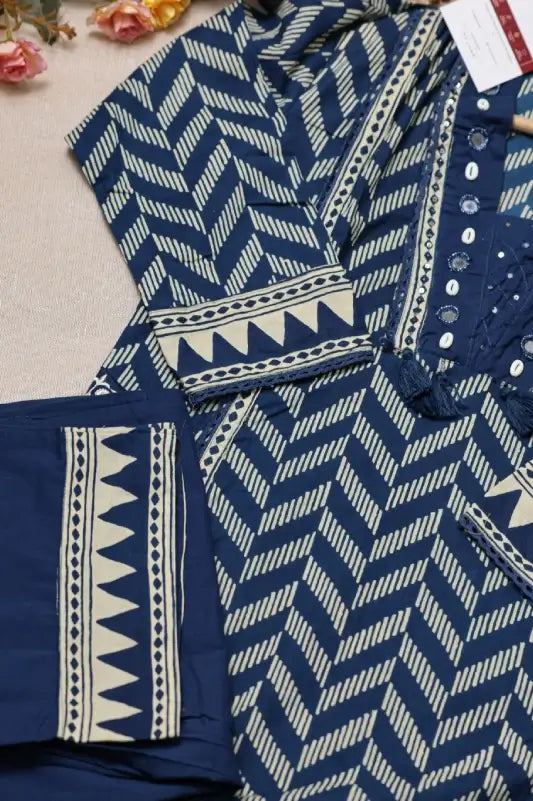 Neelambara Pure Cotton Printed Navy Blue 3-Piece Set