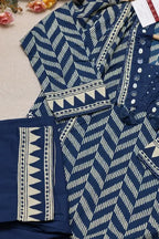 Neelambara Pure Cotton Printed Navy Blue 3-Piece Set