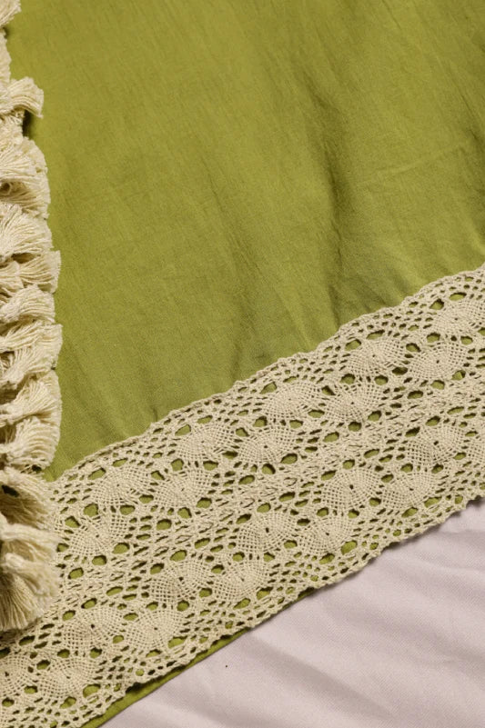 Olive Green Suit With White Embroidered Panel