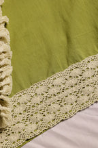 Olive Green Suit With White Embroidered Panel