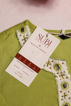 Olive Green Suit With White Embroidered Panel