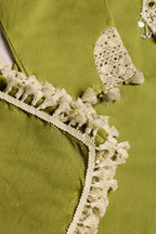 Olive Green Suit With White Embroidered Panel