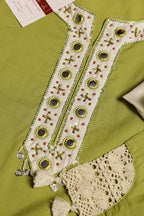 Olive Green Suit With White Embroidered Panel