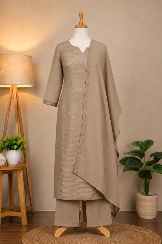 Mocha Beige A-line Straight Kurta Set