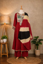 Anarkali Red Kurta Set with Leheriya Printed Dupatta