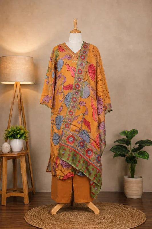 Mustard Floral Printed Kurta Set