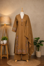 Caramel Brown Embroidered 3-Piece kurta set