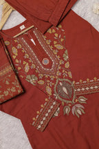 Rust Orange Embroidered 3-Piece Kurta Set