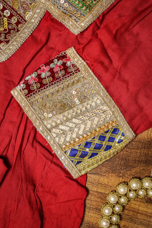Anarkali Red Kurta Set with Leheriya Printed Dupatta