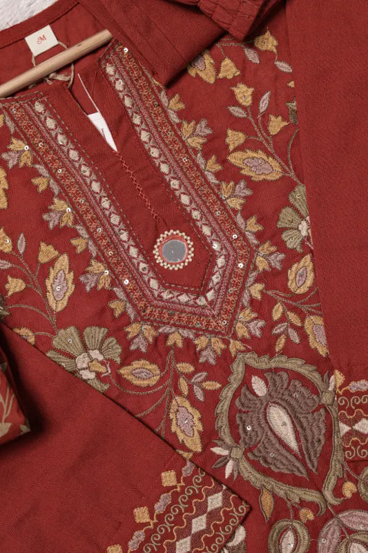Rust Orange Embroidered 3-Piece Kurta Set