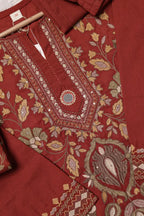 Rust Orange Embroidered 3-Piece Kurta Set