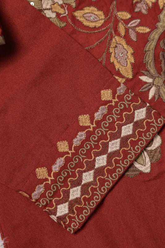 Rust Orange Embroidered 3-Piece Kurta Set